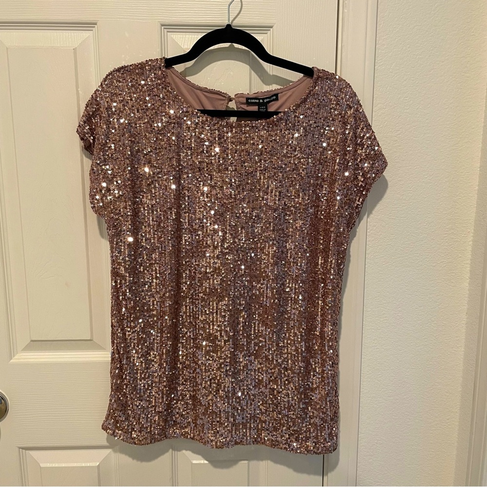 Cable & Gauge - Womens Mauve Pink Sequin Top - Size Large - NWT